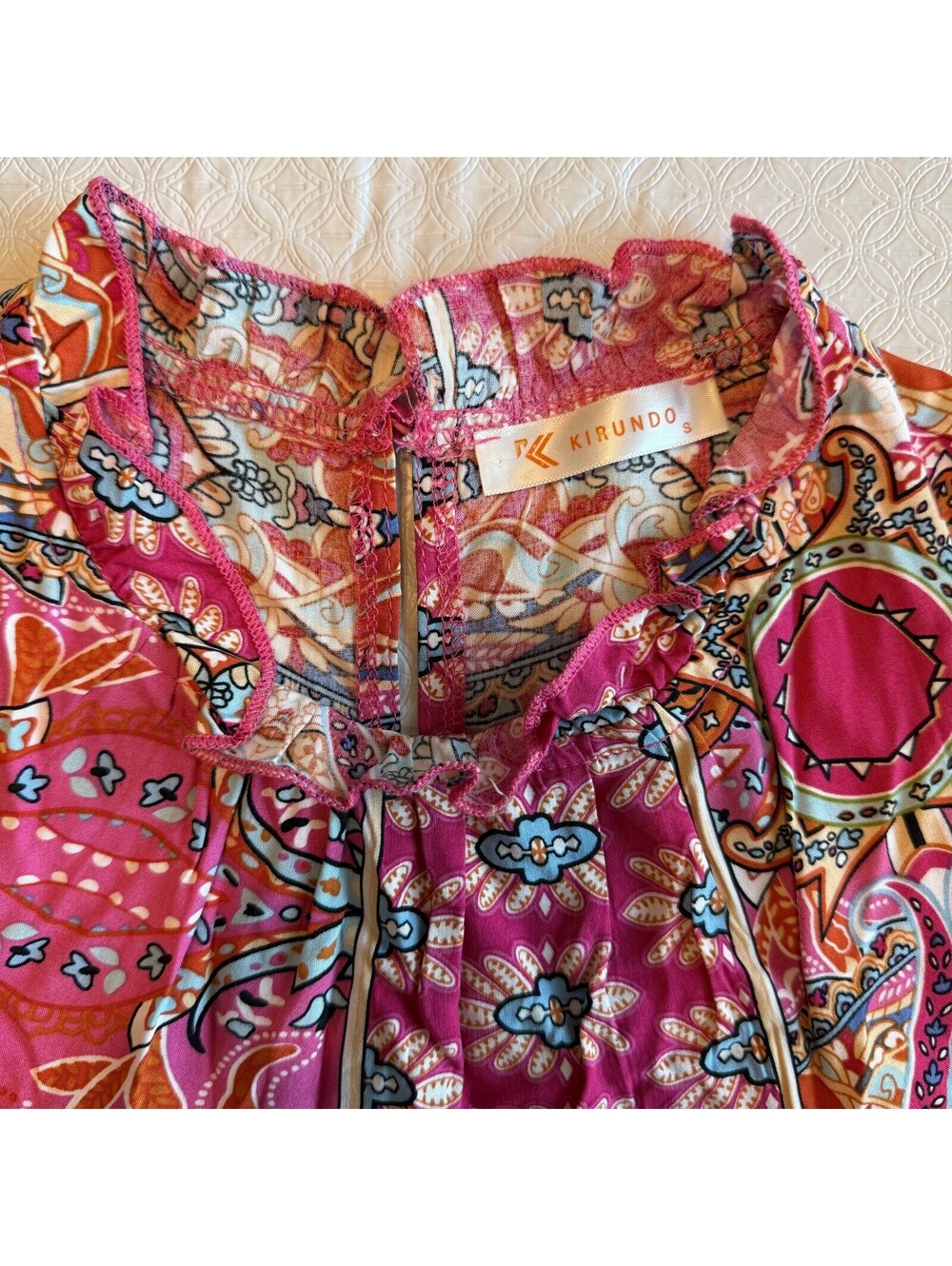 Kirundo Pink Patterned Viscose Dress with Ruffle Detail S - Picture 4 of 8